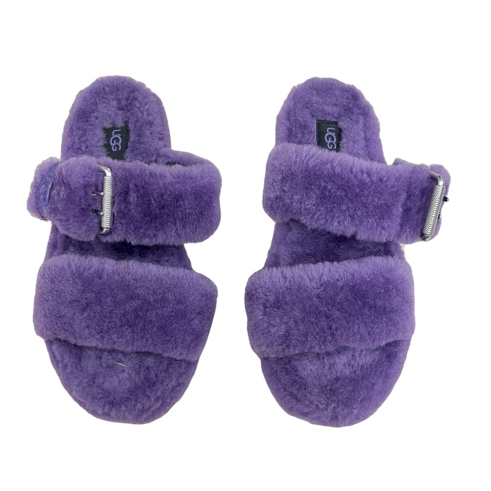 UGG Fuzz Yeah Violet Bloom slip on straps shearling women’s sandals size 8